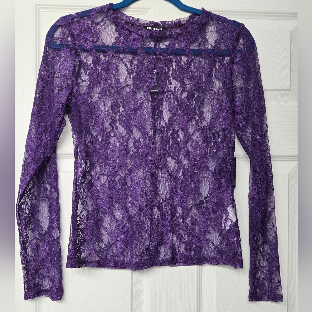 NWT Express Vibrant Purple Lace Blouse